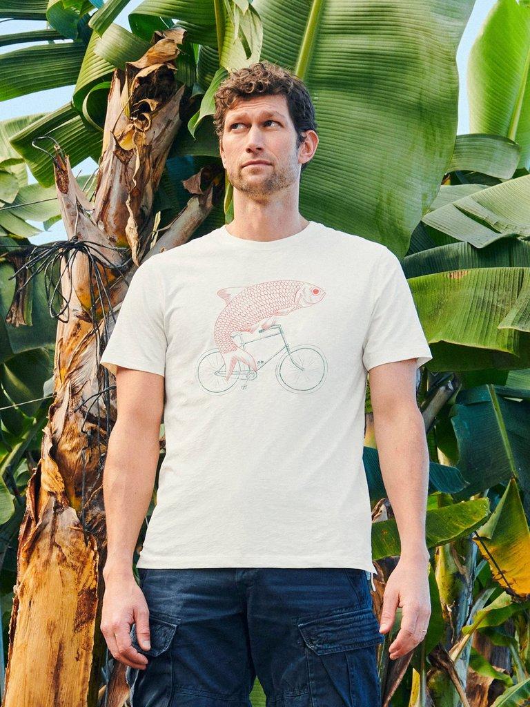 Fish on a Bike Graphic Tee in NAT WHITE - MIXED