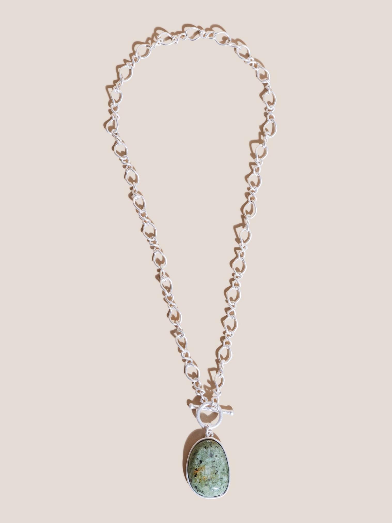 TBar Chain Stone Necklace in GREEN MLT - MODEL FRONT