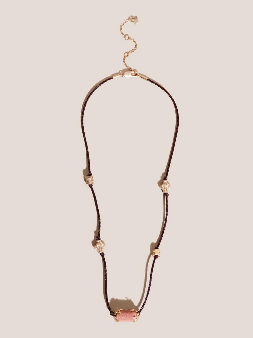 Cord Stone Necklace in DUS PINK - MODEL FRONT