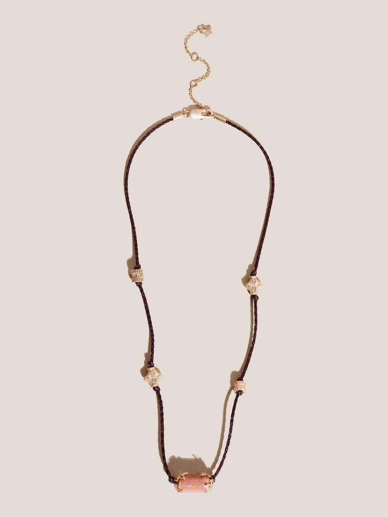 Cord Stone Necklace in DUS PINK - MODEL FRONT