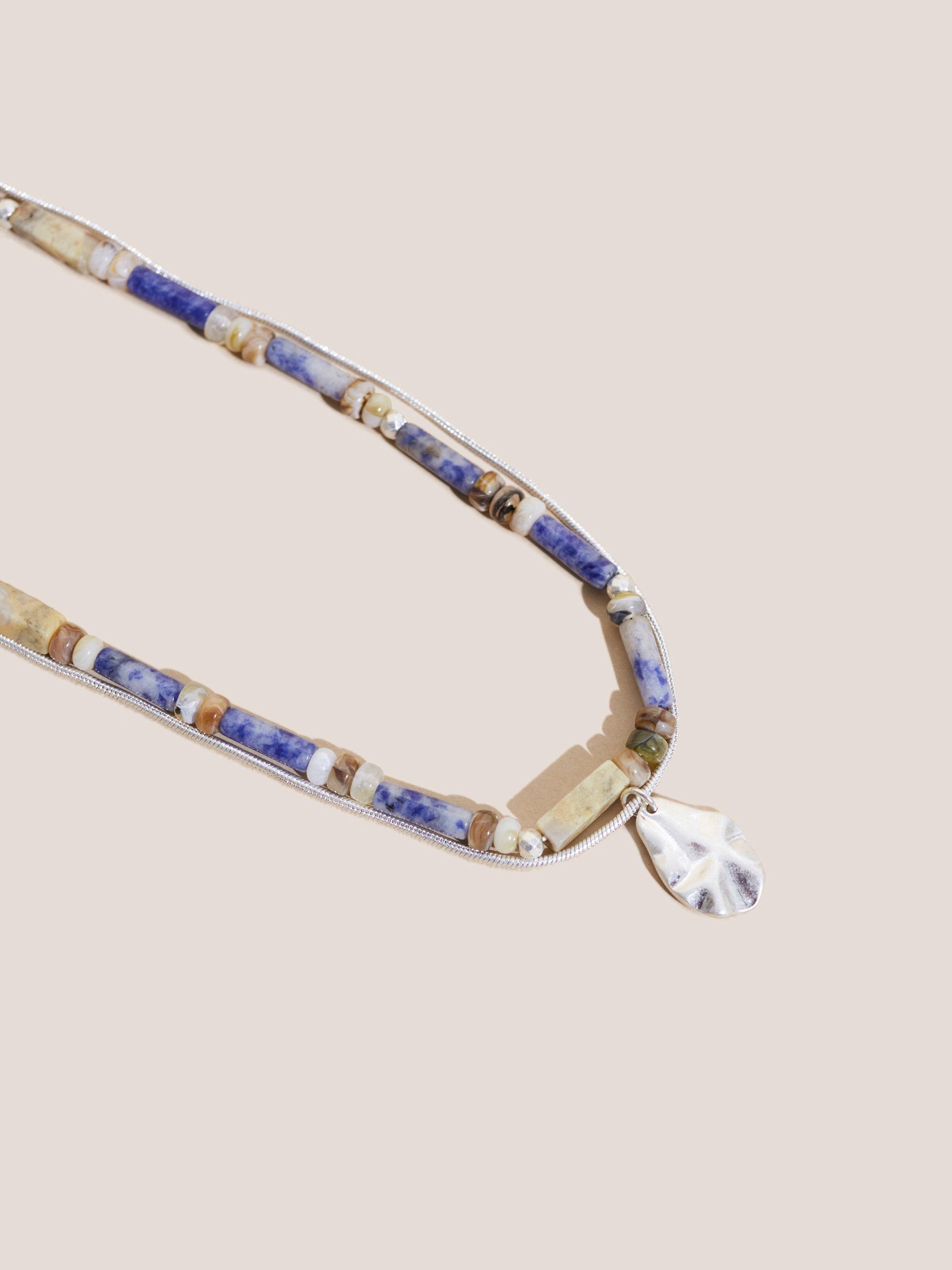 Two Row Bead Hammered Necklace in BLUE MLT - FLAT DETAIL