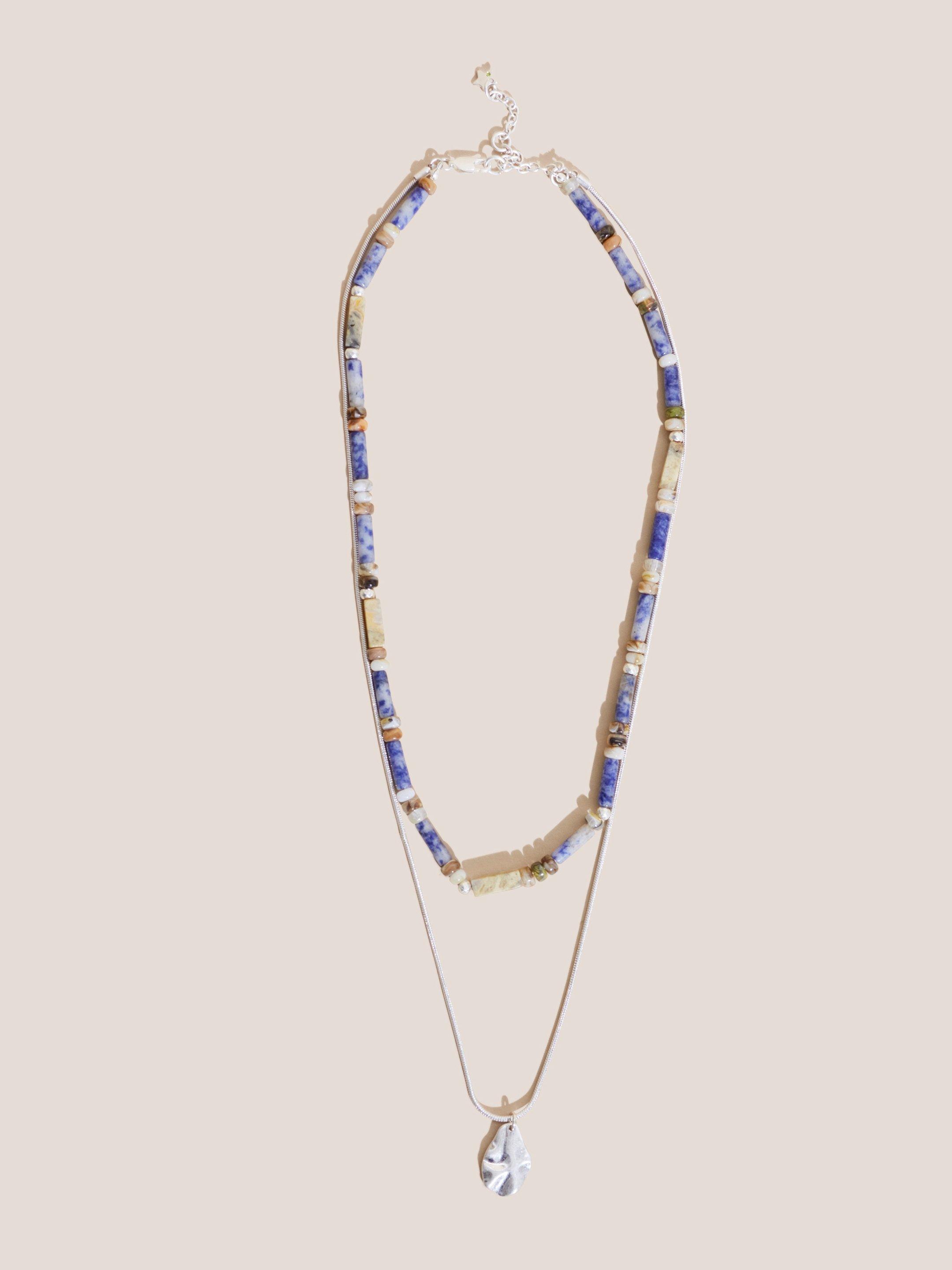 Two Row Bead Hammered Necklace in BLUE MLT - FLAT FRONT