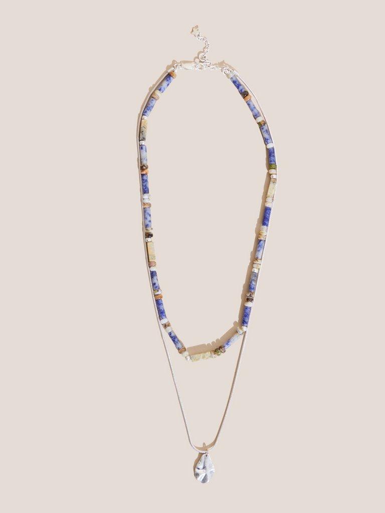 Two Row Bead Hammered Necklace in BLUE MLT - FLAT FRONT
