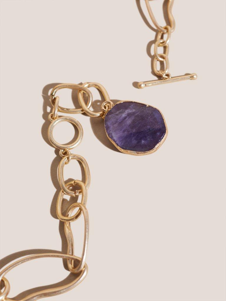 Chain TBar Stone Necklace in MID PURPLE - FLAT FRONT
