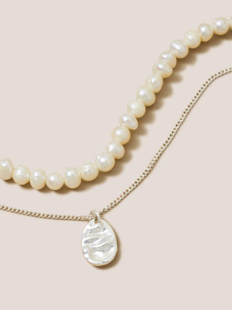 Silver Plated Real Pearl Necklace in SLV TN MET - FLAT DETAIL