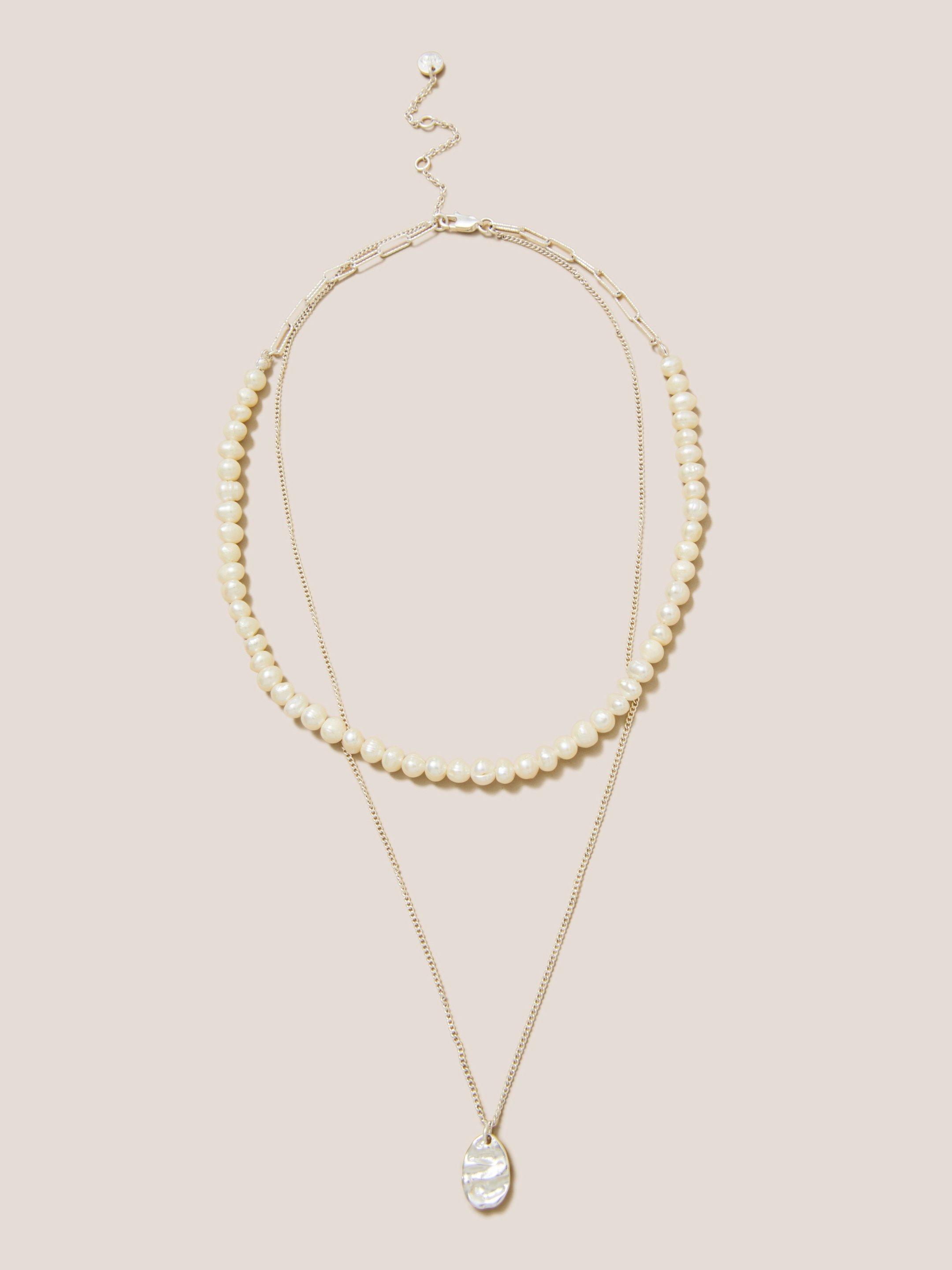 Silver Plated Real Pearl Necklace in SLV TN MET - FLAT FRONT