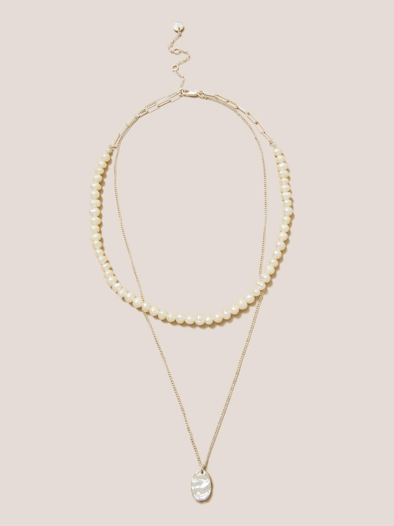 Silver Plated Real Pearl Necklace in SLV TN MET - FLAT FRONT