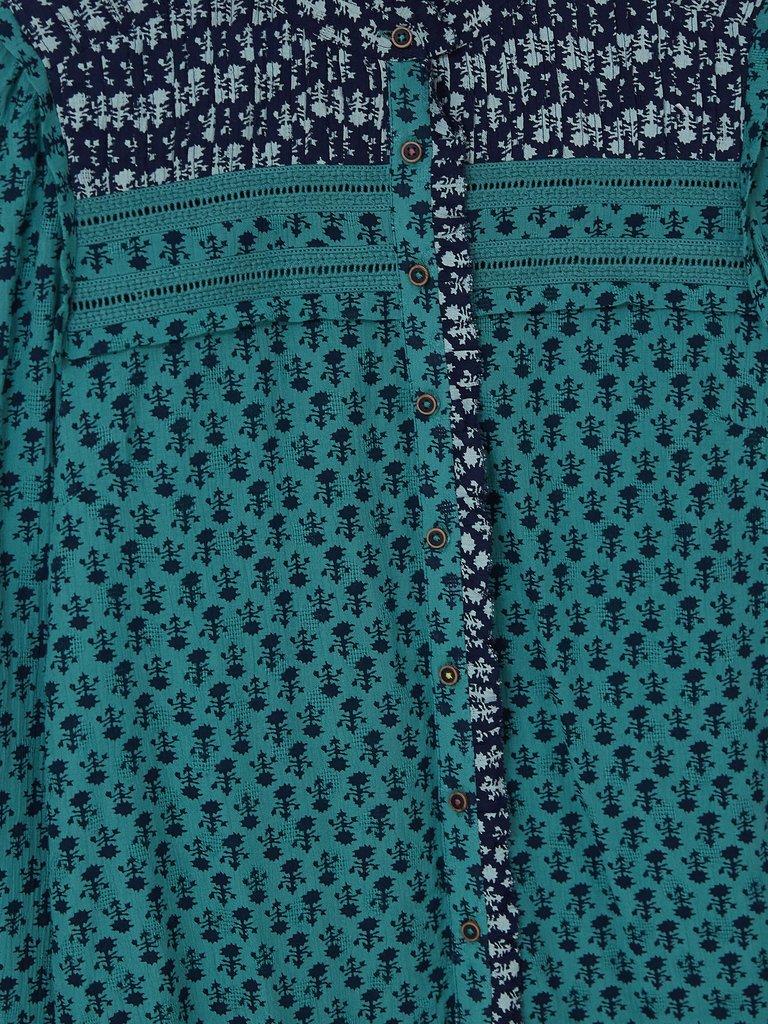 Mabel Mixed Print Shirt in TEAL MLT - FLAT DETAIL
