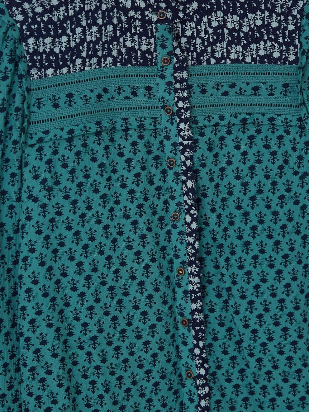 Mabel Mixed Print Shirt in TEAL MLT - FLAT DETAIL