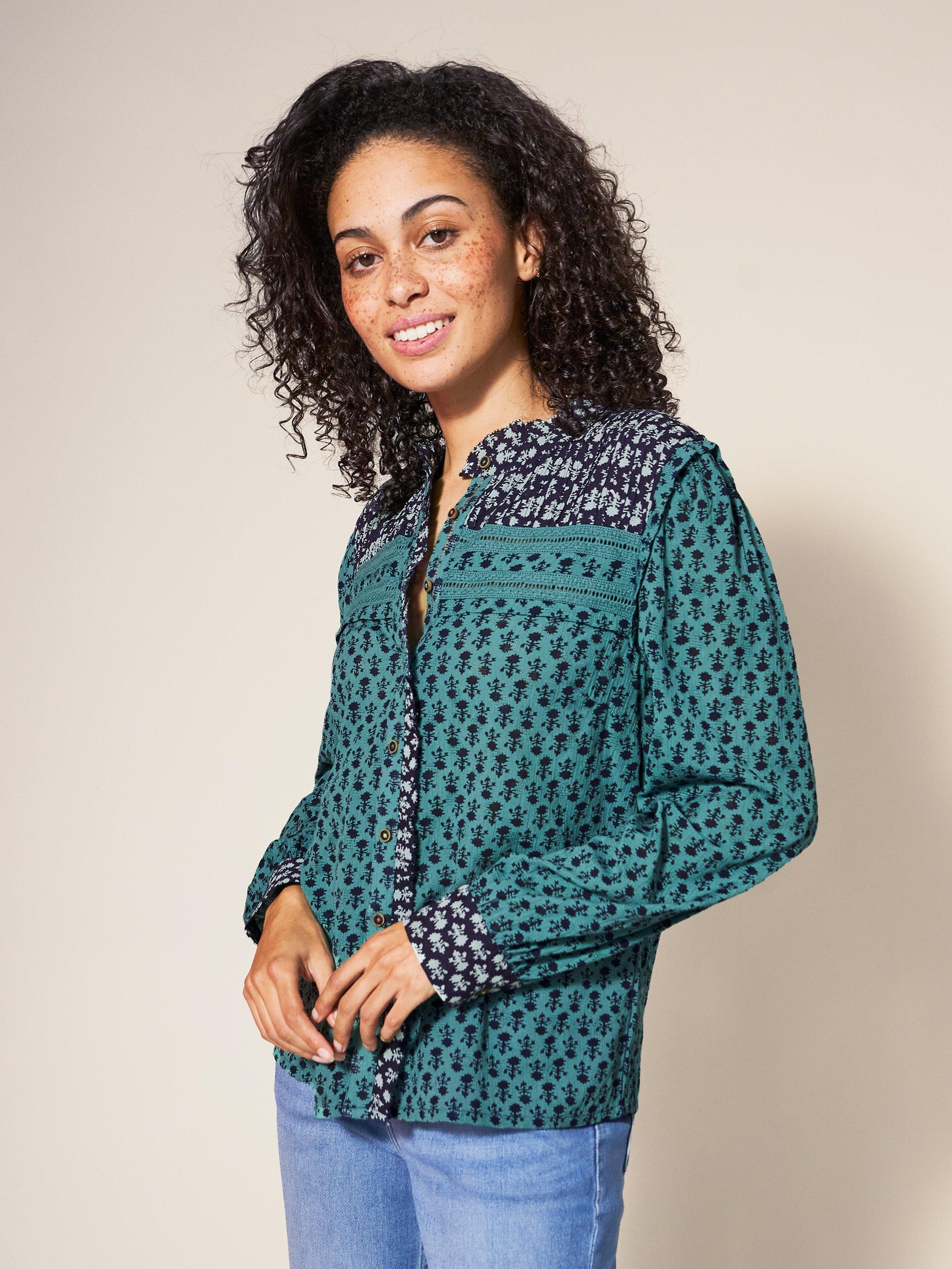 Mabel Mixed Print Shirt in TEAL MLT - LIFESTYLE