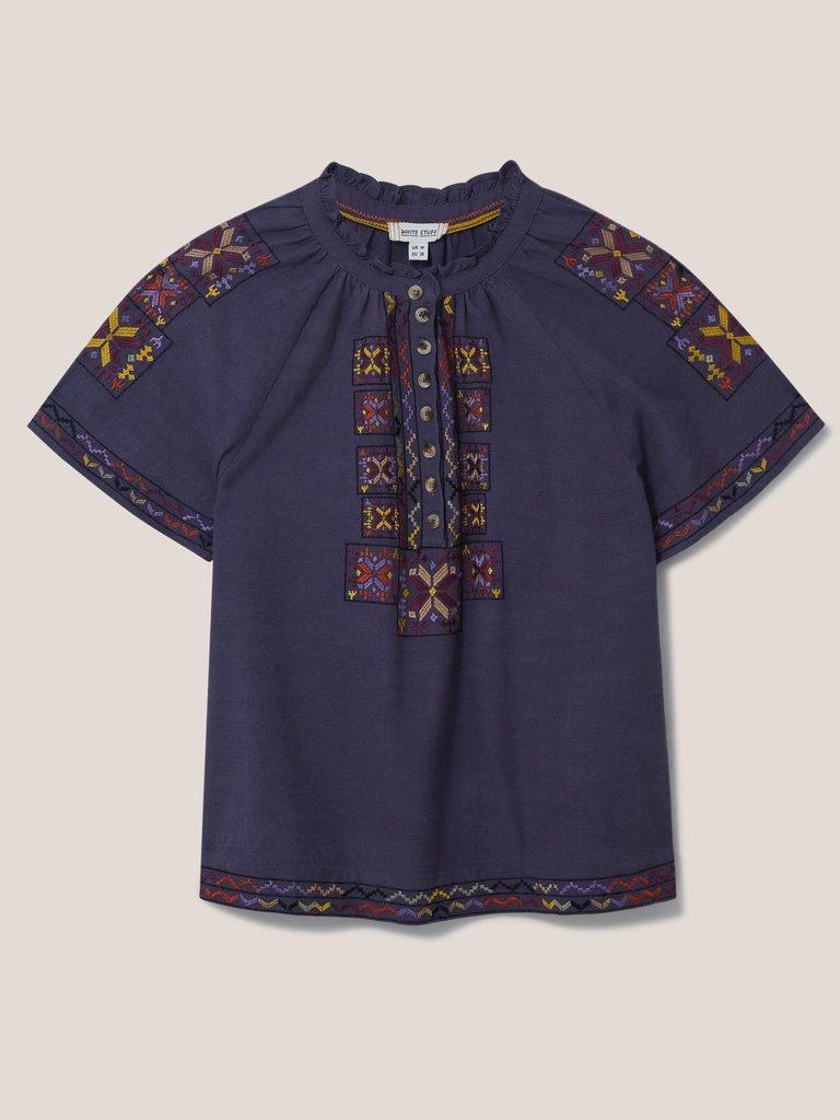 Frida Embroidered Blouse in PURPLE MLT - FLAT FRONT