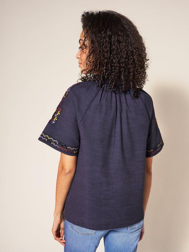 Frida Embroidered Blouse in PURPLE MLT - MODEL BACK