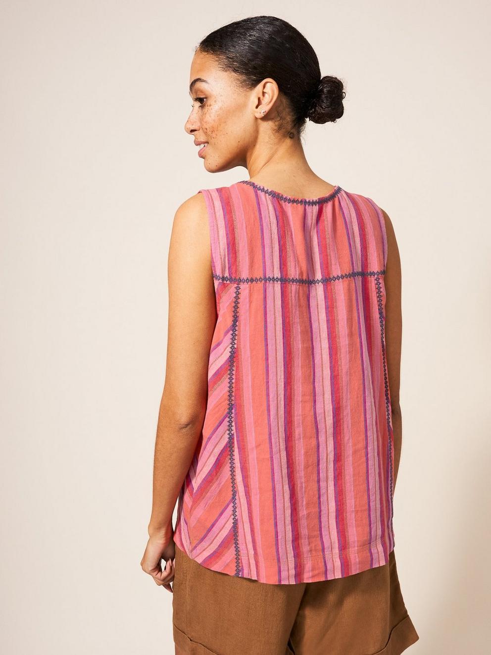 Lisbet Stripe Vest in PINK MLT - MODEL BACK