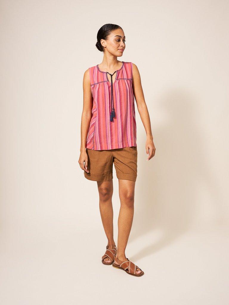 Lisbet Stripe Vest in PINK MLT - MODEL FRONT