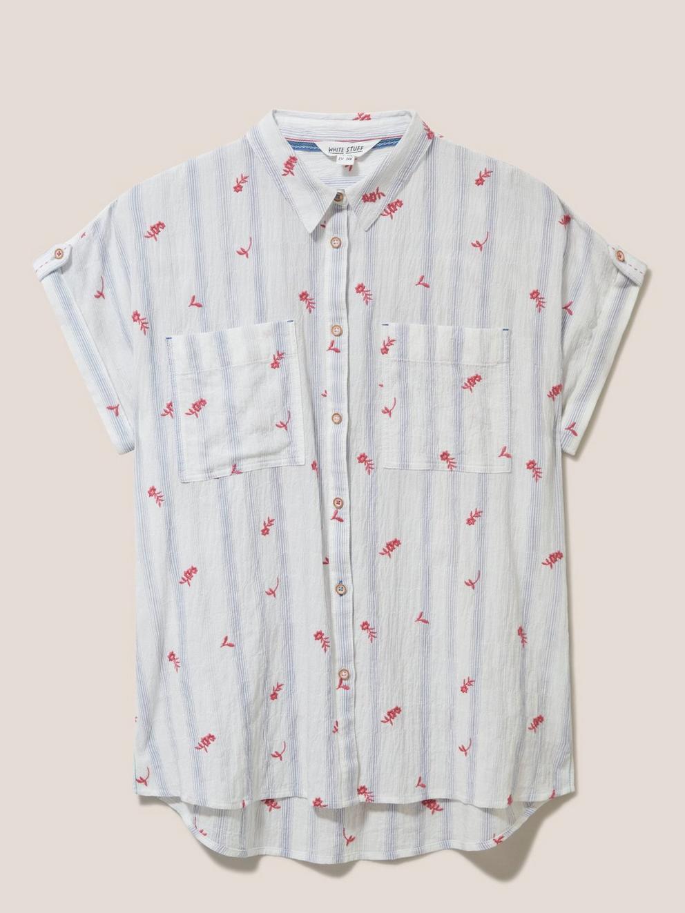 Ella Embroidered Cotton Shirt in WHITE MLT - FLAT FRONT