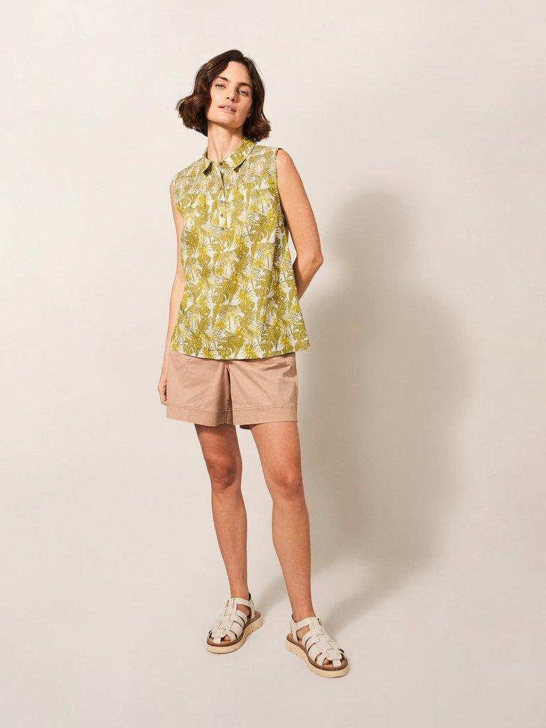 Gianna Cotton Shirt in GREEN MLT - MODEL FRONT