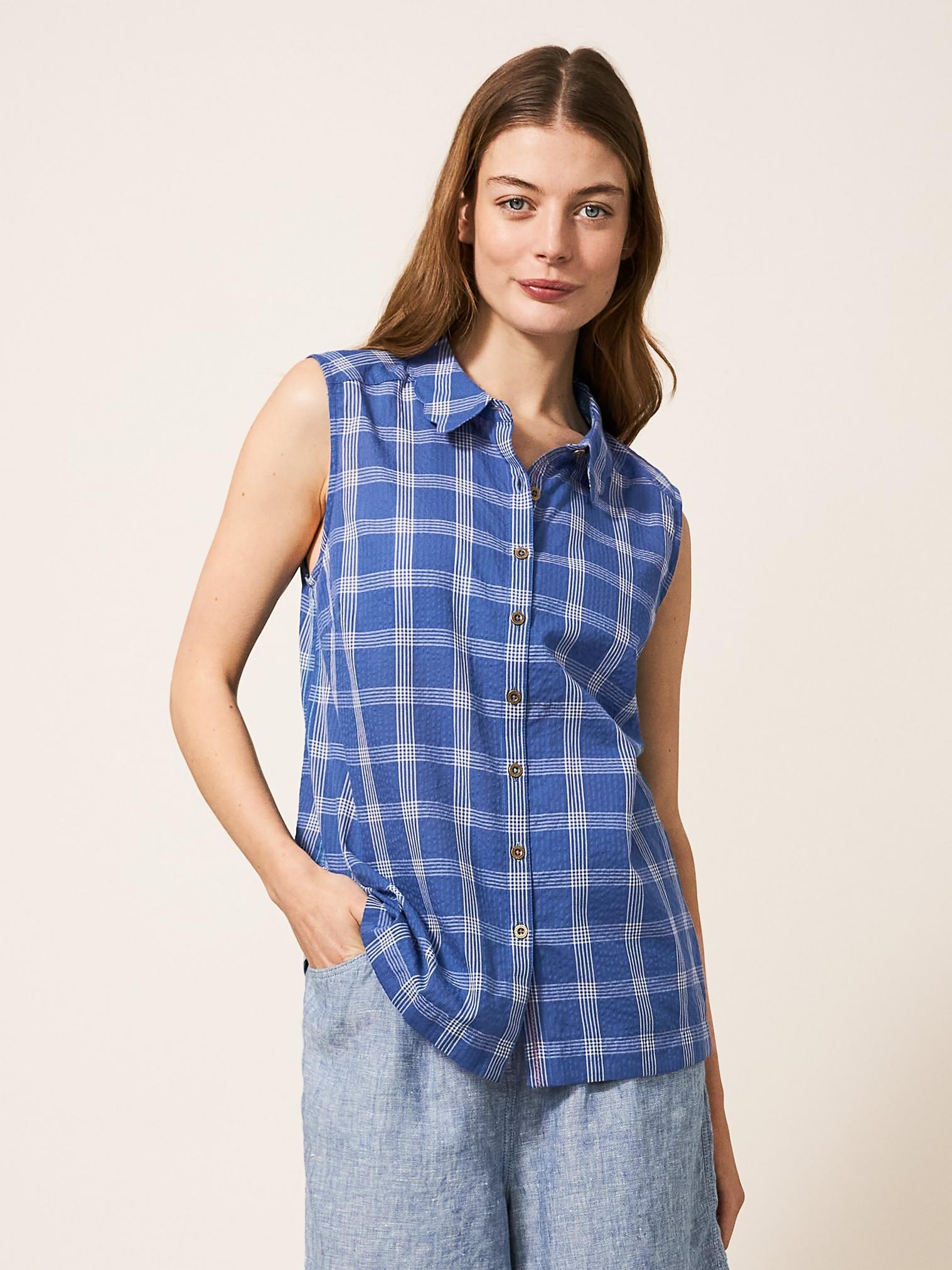 Lizzie Cotton Check Shirt in BLUE MLT - LIFESTYLE
