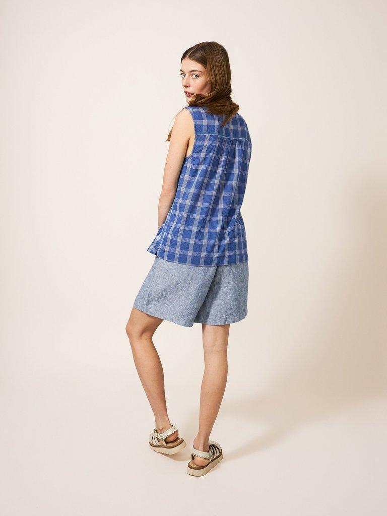 Lizzie Cotton Check Shirt in BLUE MLT - MODEL BACK