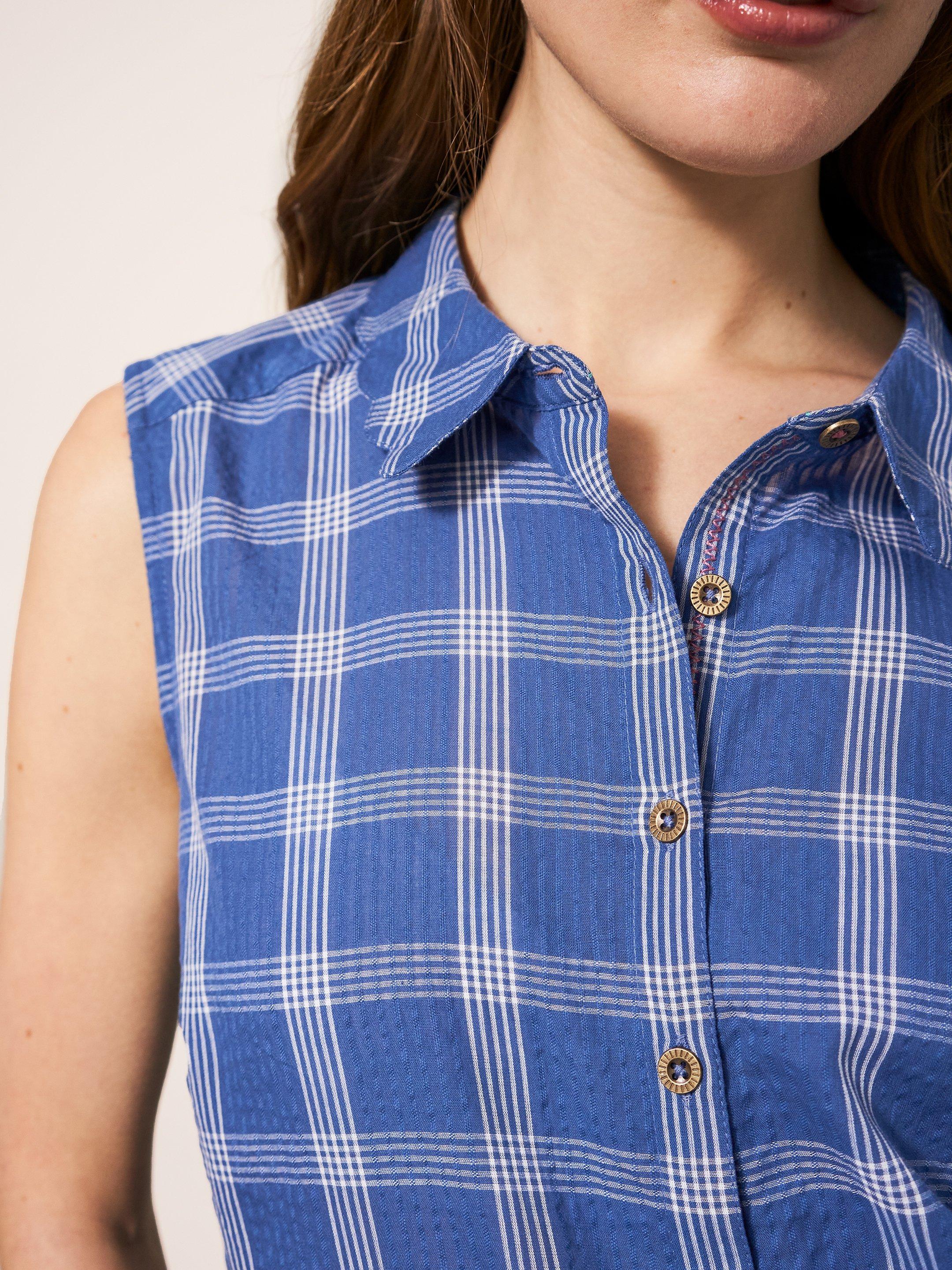 Lizzie Cotton Check Shirt in BLUE MLT - MODEL DETAIL