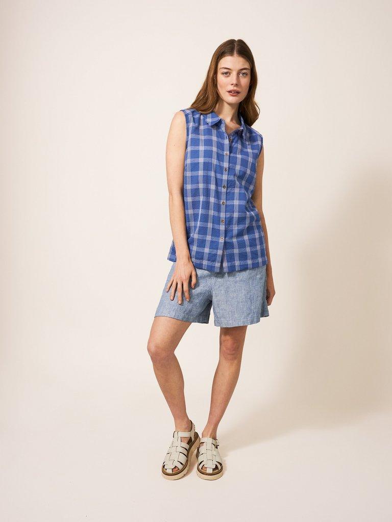 Lizzie Cotton Check Shirt in BLUE MLT - MODEL FRONT