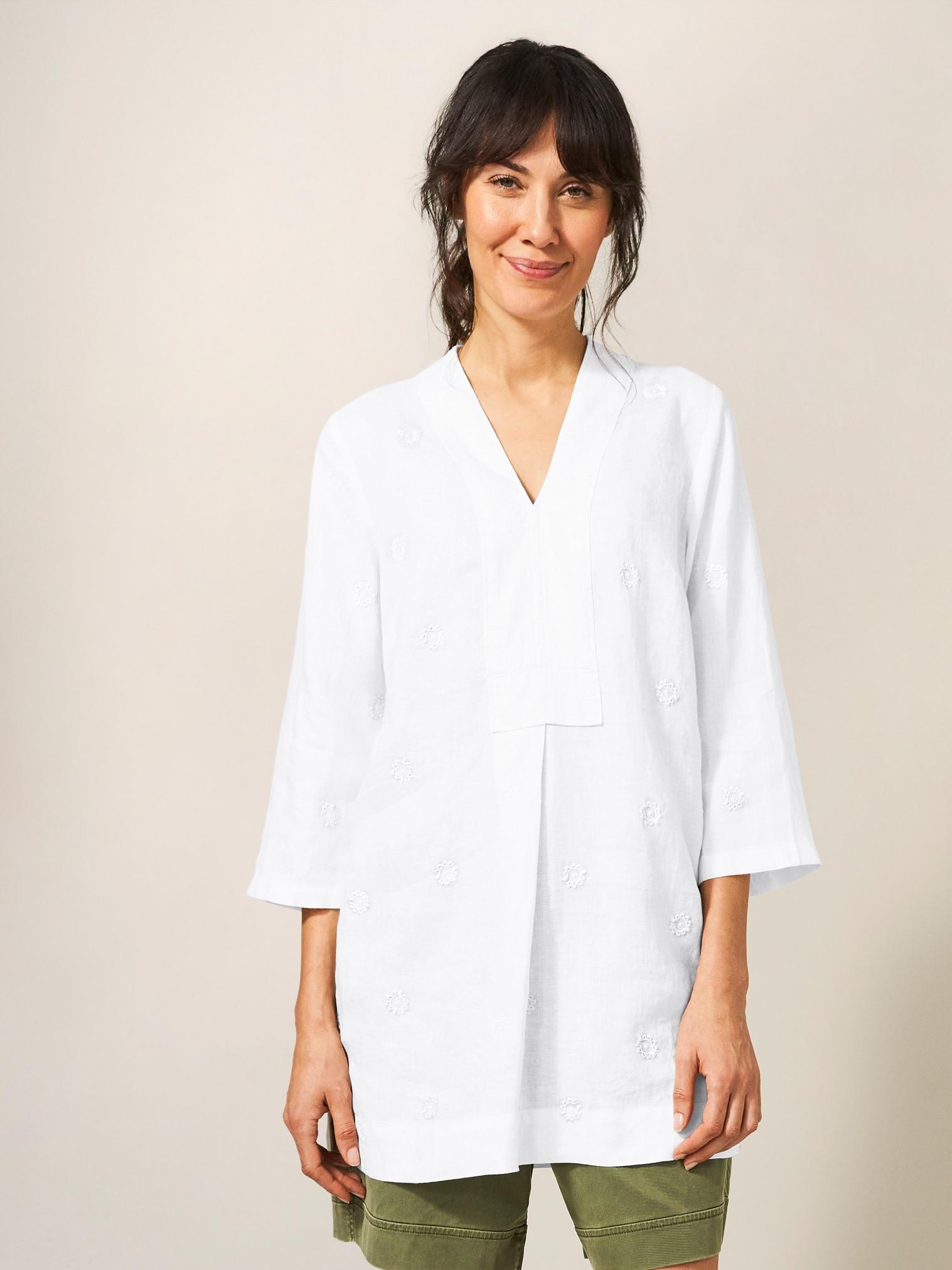 Marianne Linen Tunic in WHITE MLT - LIFESTYLE