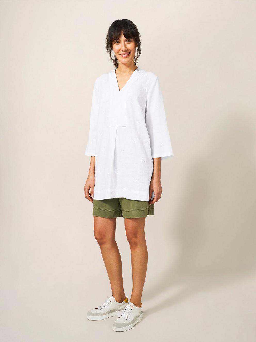 Marianne Linen Tunic in WHITE MLT - MODEL FRONT