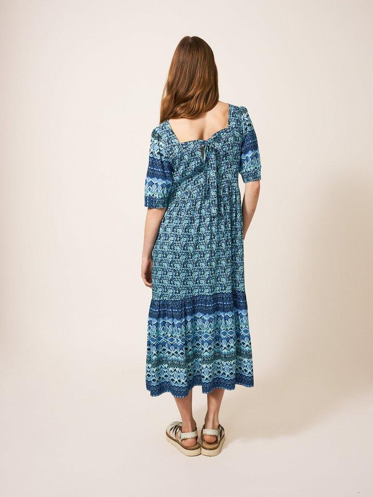 Connie Eco Vero Midi Dress in BLUE MLT - MODEL BACK