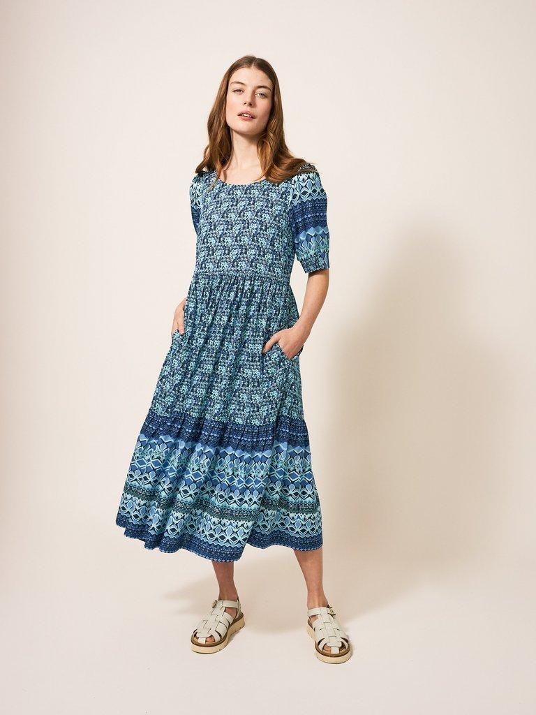 Connie Eco Vero Midi Dress in BLUE MULTI | White Stuff