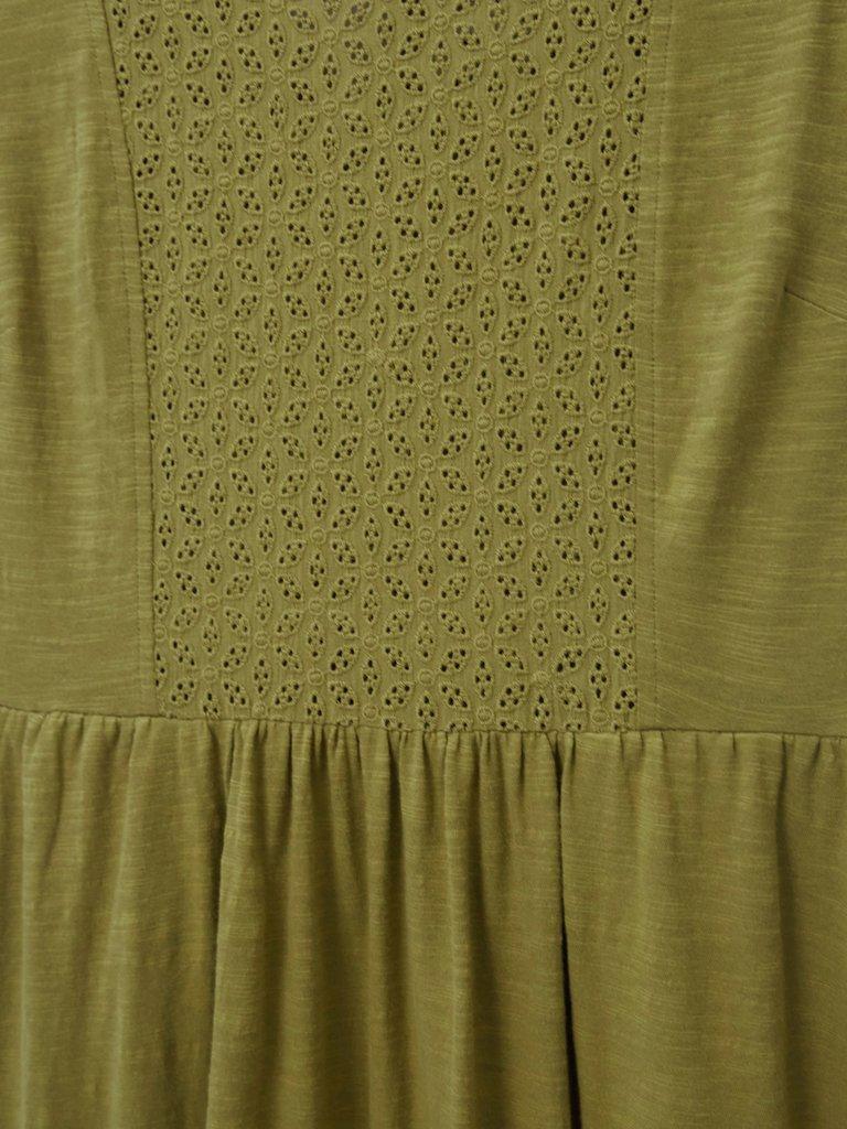 Violet Jersey Broderie Dress in MID GREEN - FLAT DETAIL