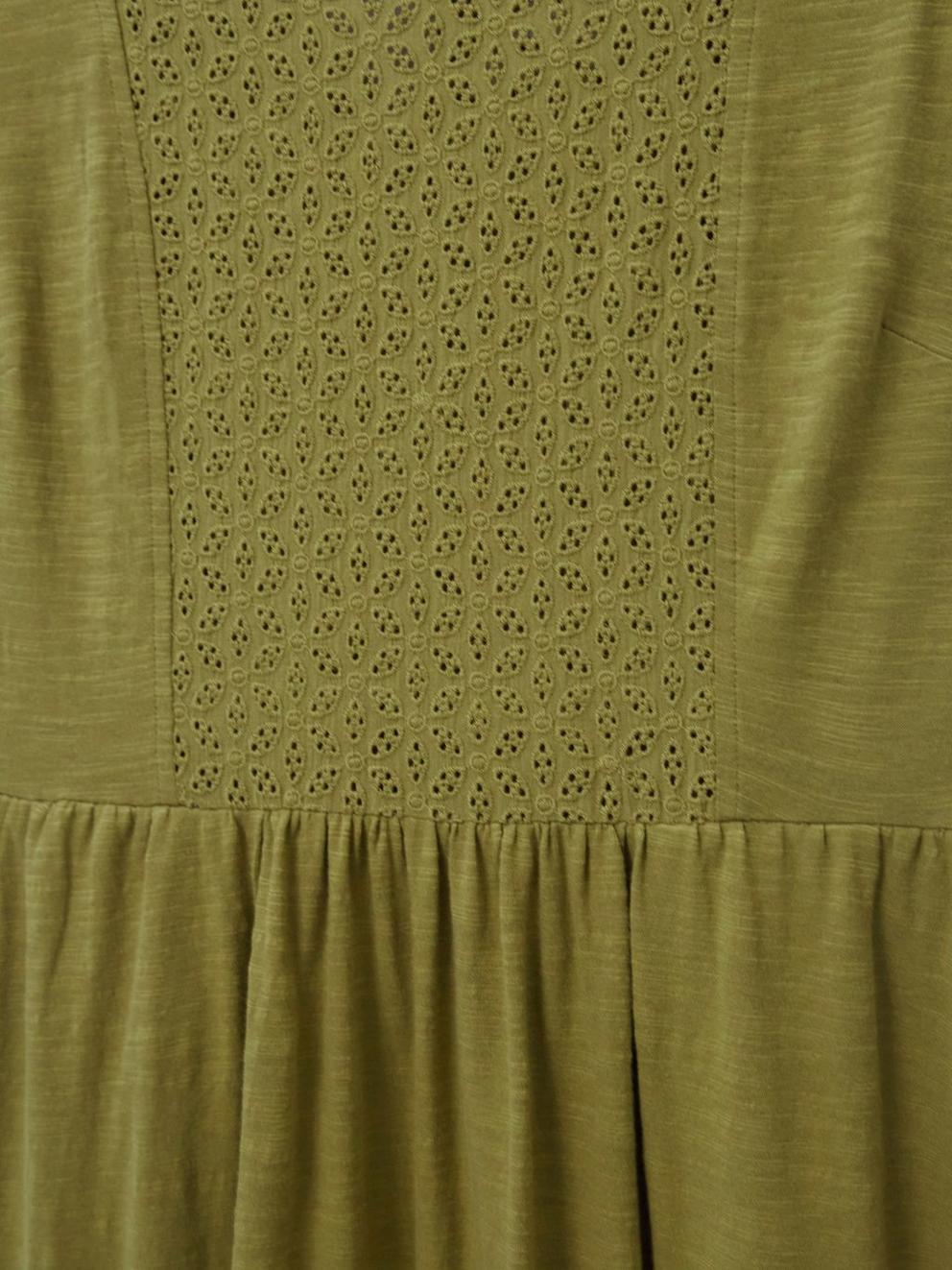Violet Jersey Broderie Dress in MID GREEN - FLAT DETAIL