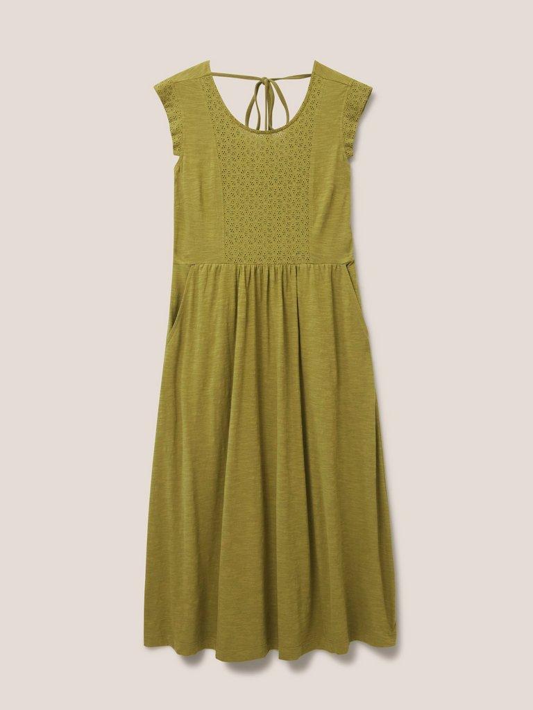 Violet Jersey Broderie Dress in MID GREEN - FLAT FRONT