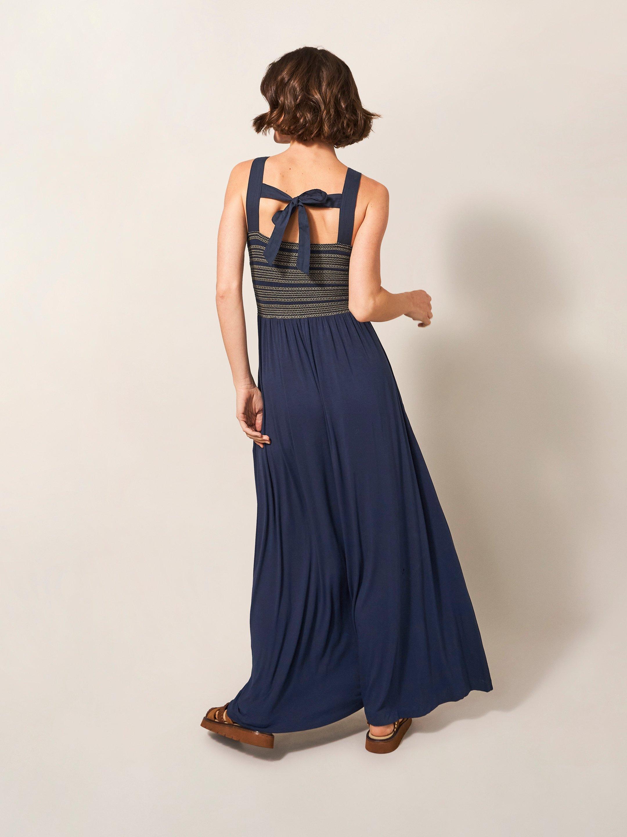 Faye Jersey Maxi Dress in NAVY MULTI - MODEL BACK