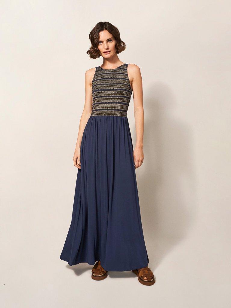 Faye Jersey Maxi Dress in NAVY MULTI - MODEL FRONT