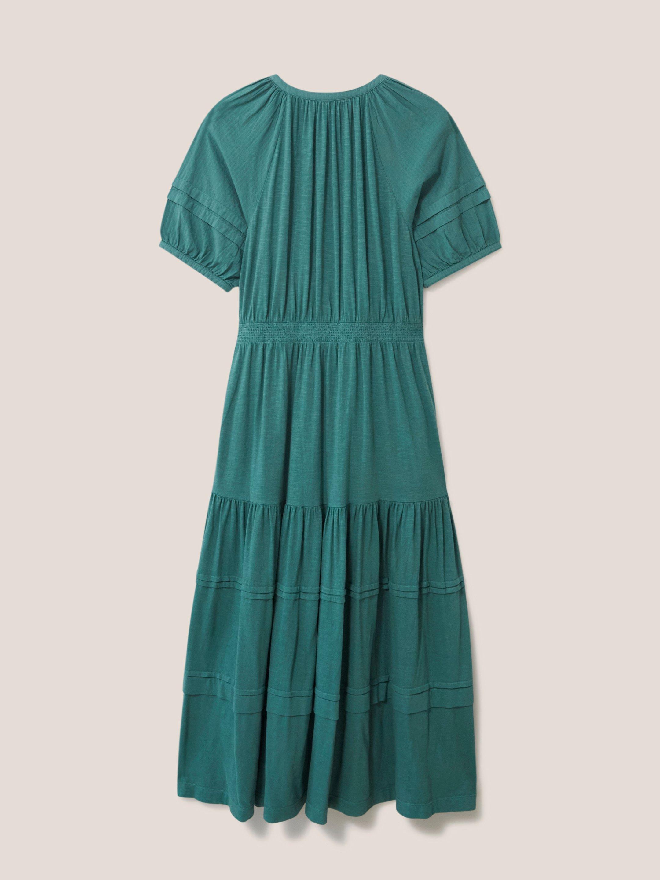 Hallie Jersey Midi Dress in MID TEAL - FLAT BACK