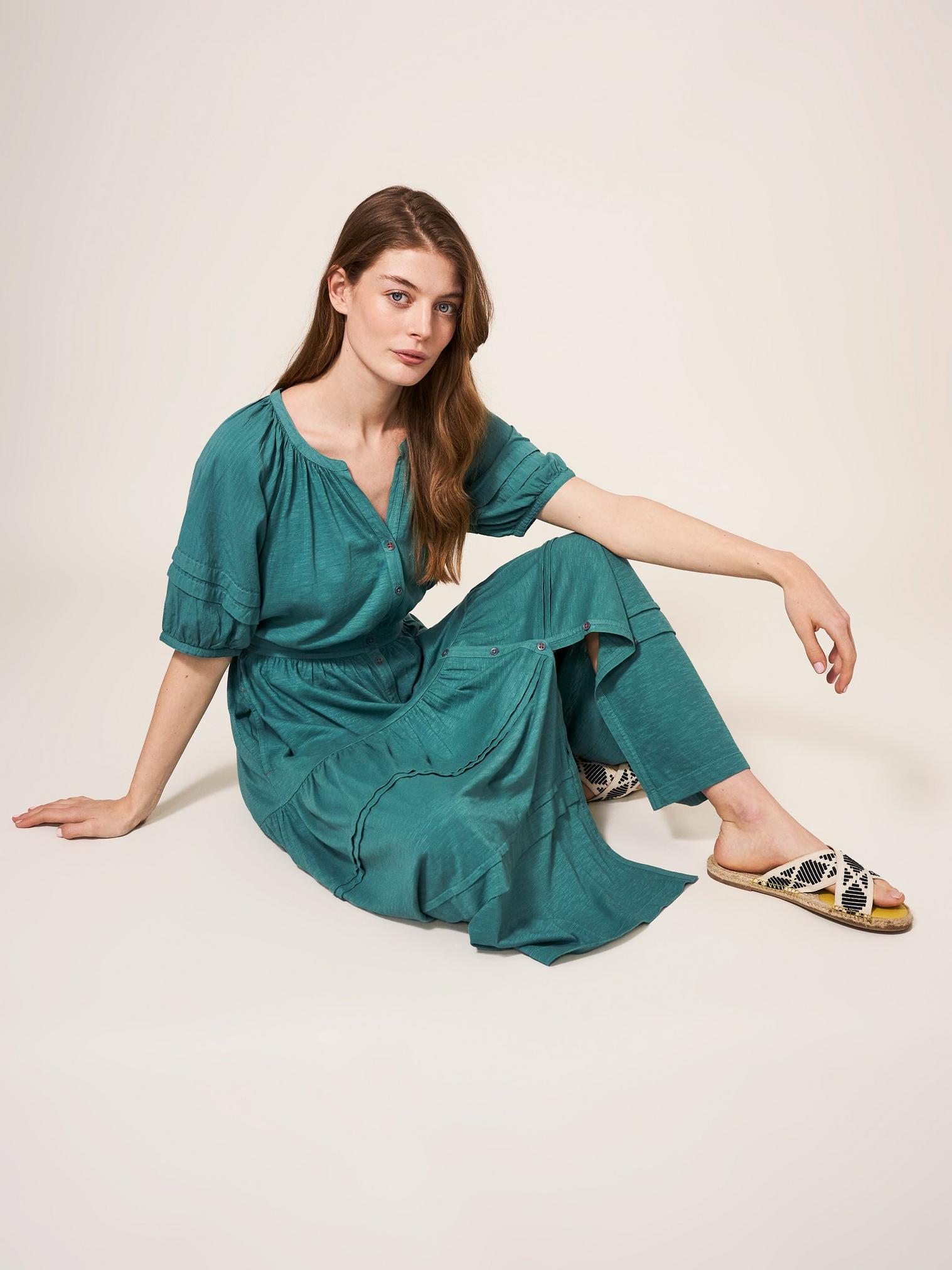 Hallie Jersey Midi Dress in MID TEAL - LIFESTYLE