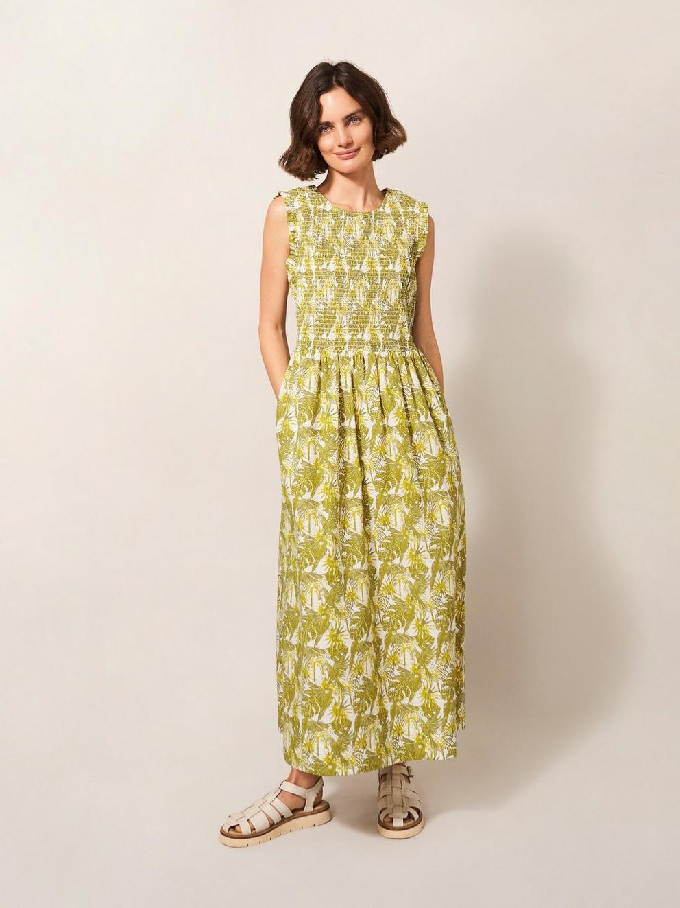 Erika Cotton Midi Dress in GREEN MLT - LIFESTYLE