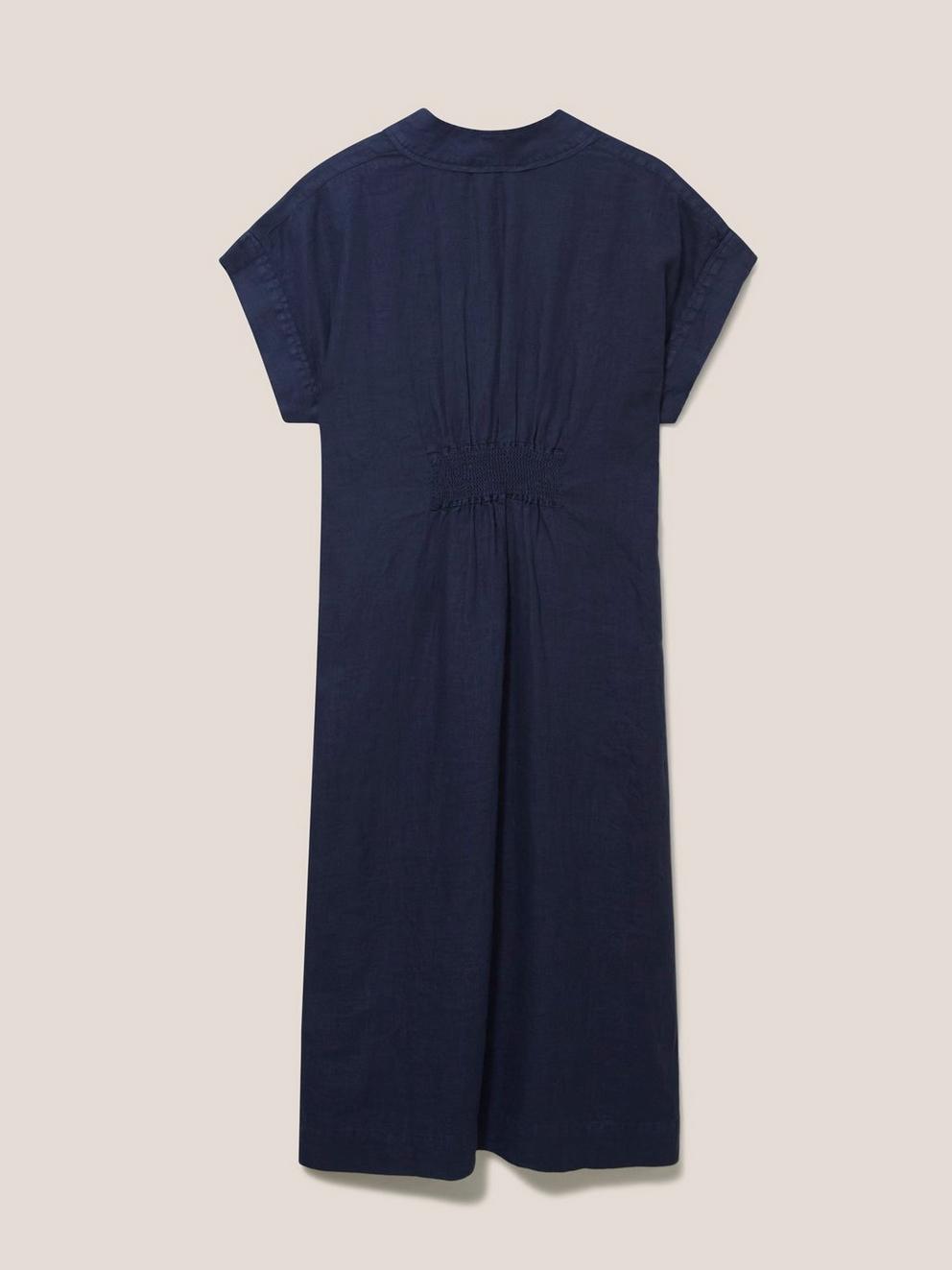 Marianne Linen Dress in DARK NAVY - FLAT BACK