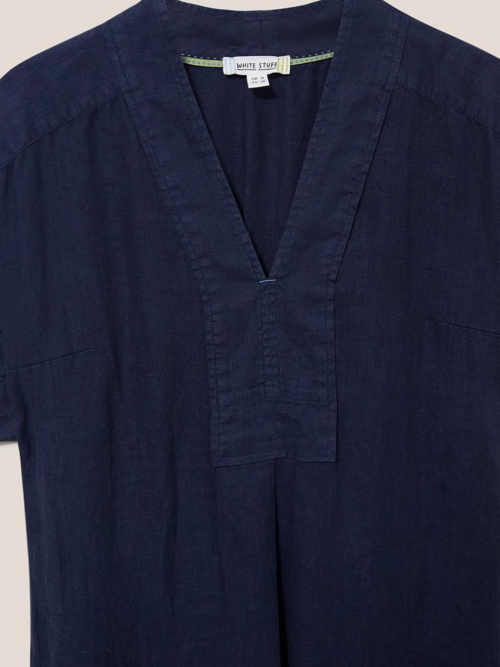 Marianne Linen Dress in DARK NAVY - FLAT DETAIL