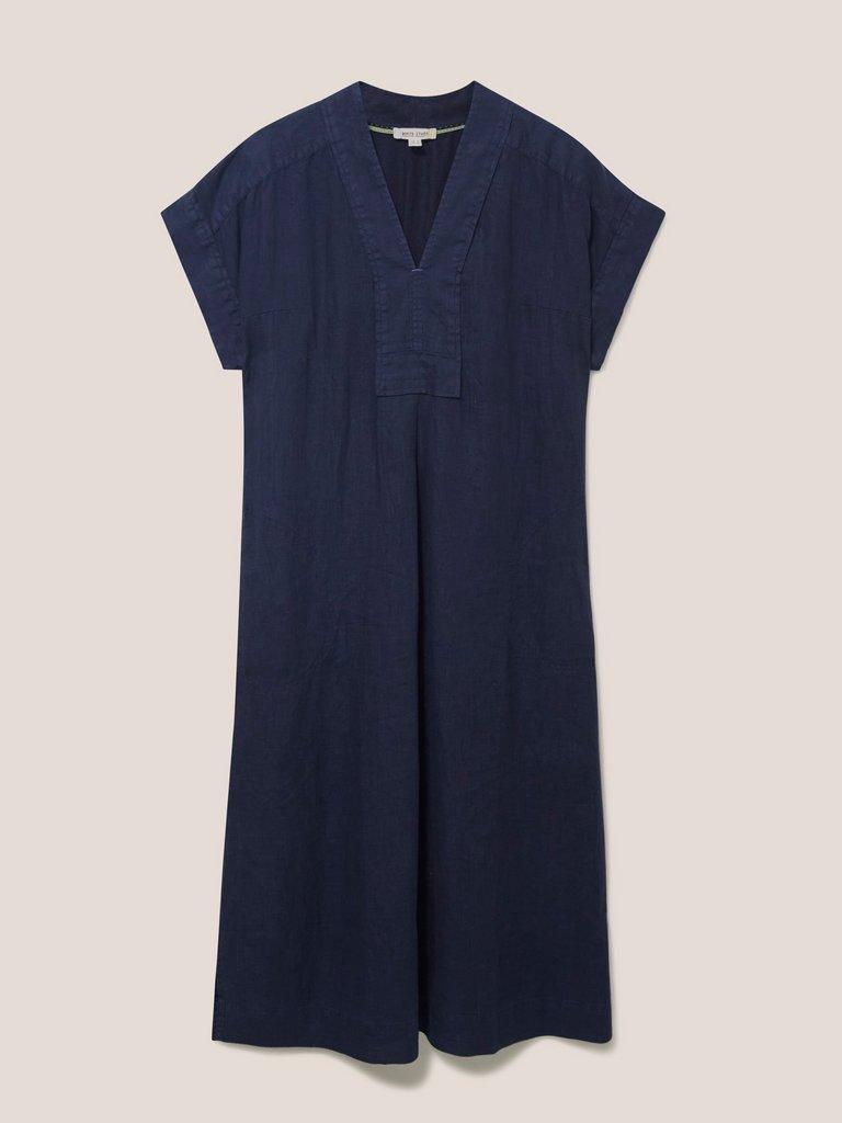 Marianne Linen Dress in DARK NAVY - FLAT FRONT