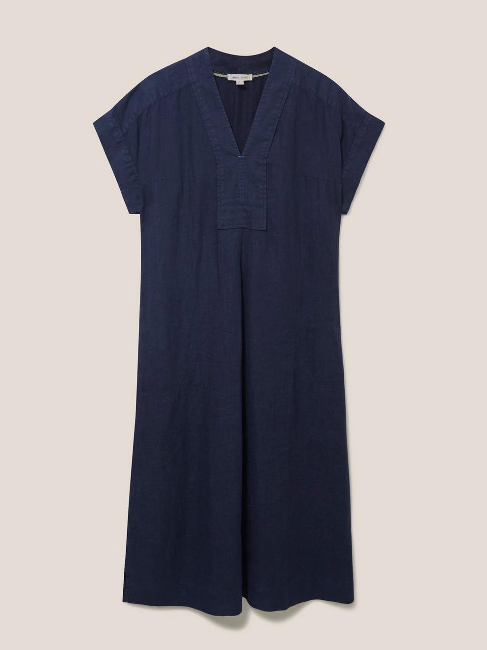 Marianne Linen Dress in DARK NAVY - FLAT FRONT