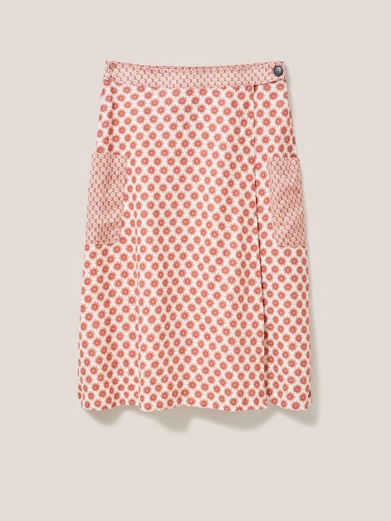 Wilma Linen Wrap Skirt in RED MLT - FLAT FRONT