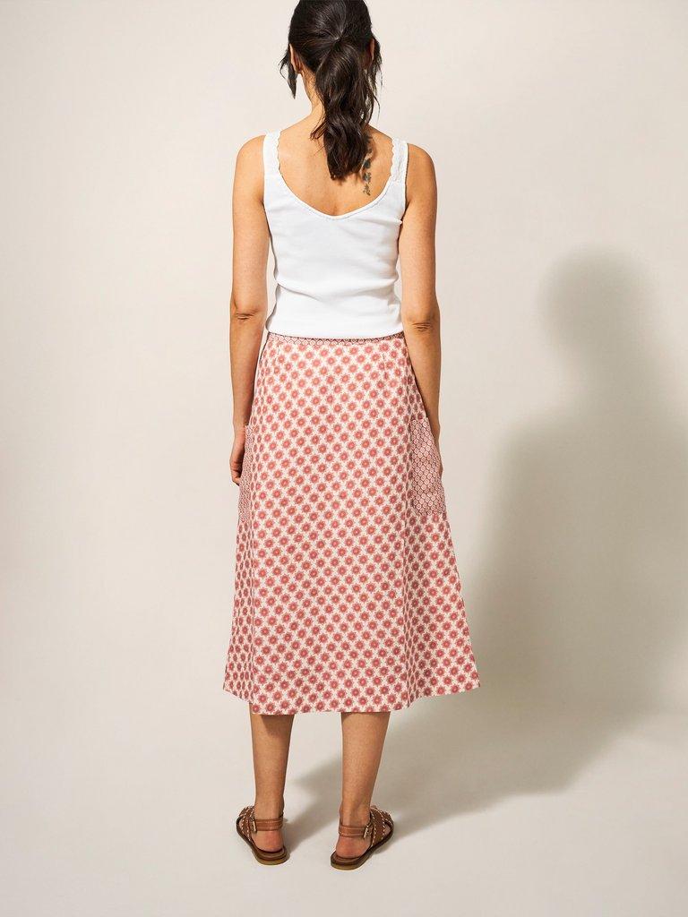 Wilma Linen Wrap Skirt in RED MLT - MODEL BACK