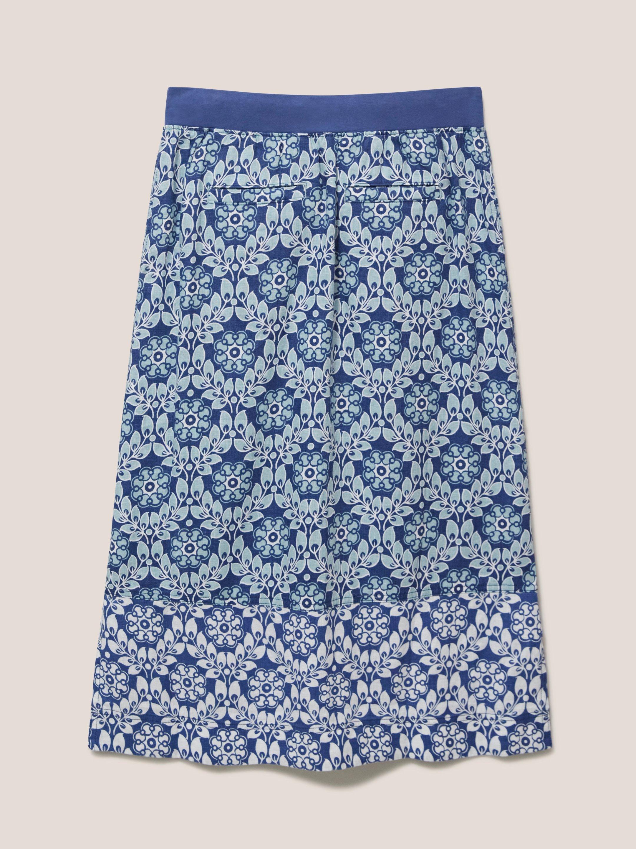 Effie Linen Skirt in BLUE MLT - FLAT BACK