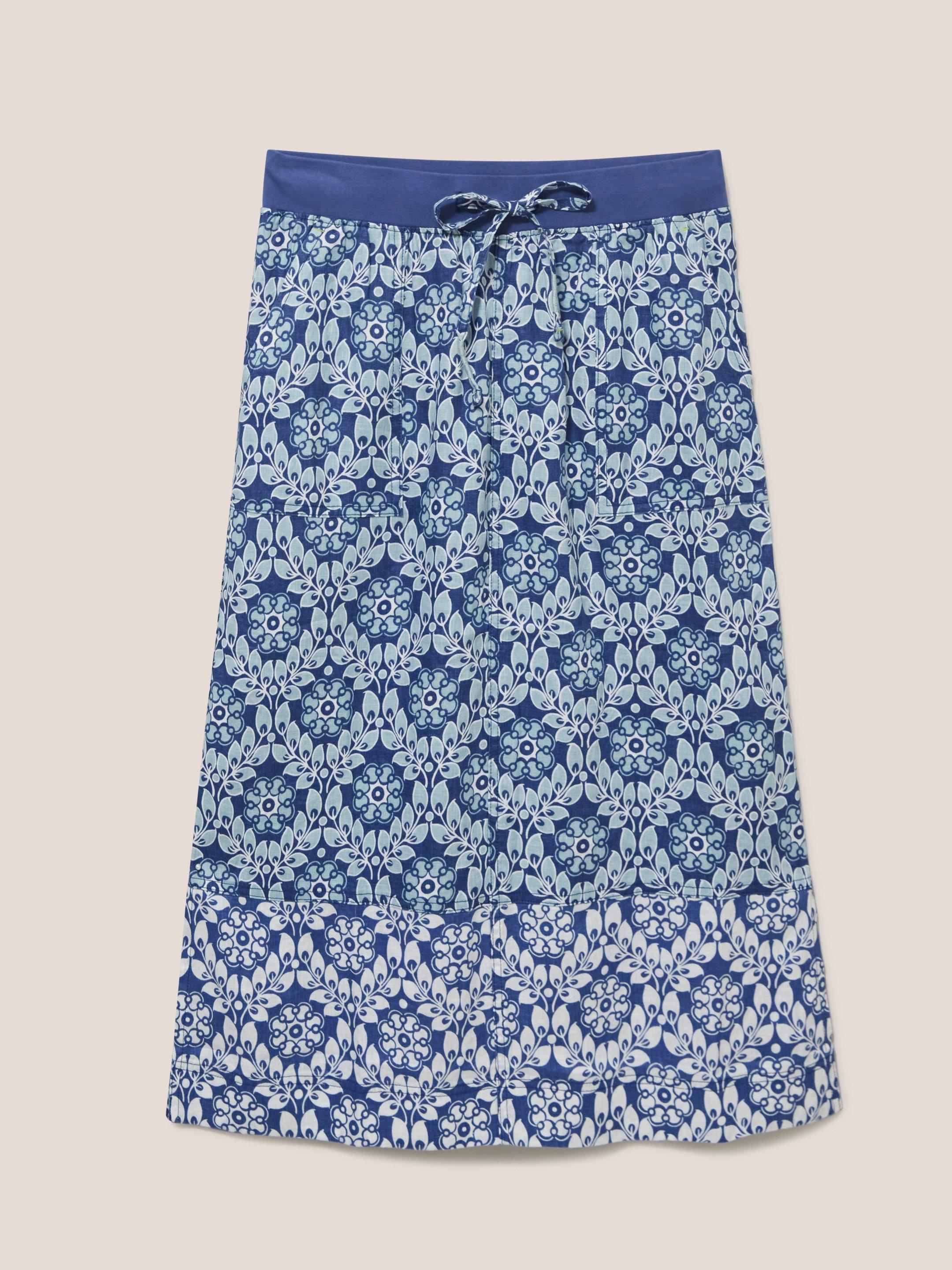 Effie Linen Skirt in BLUE MLT - FLAT FRONT
