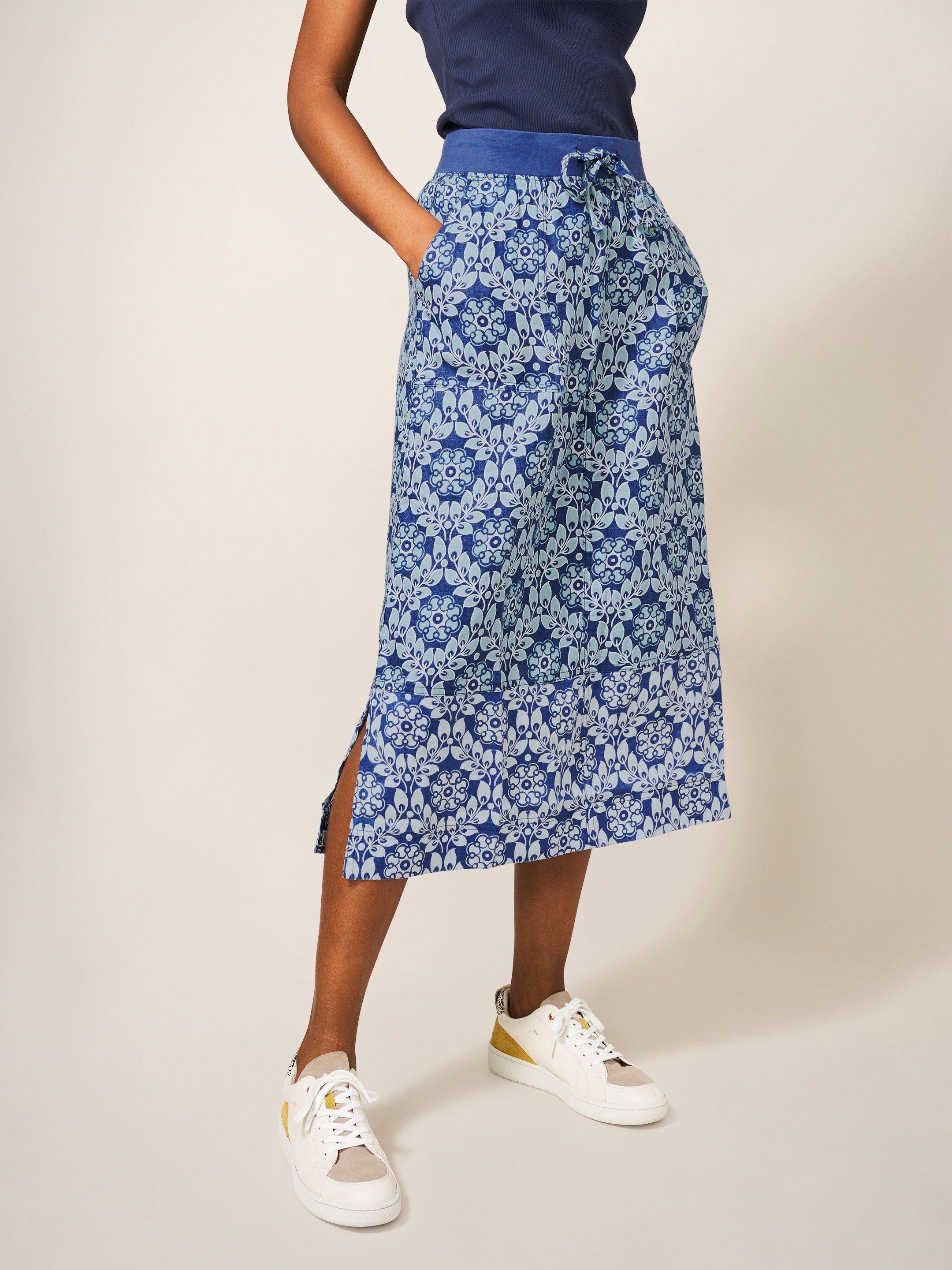 Effie Linen Skirt in BLUE MLT - LIFESTYLE