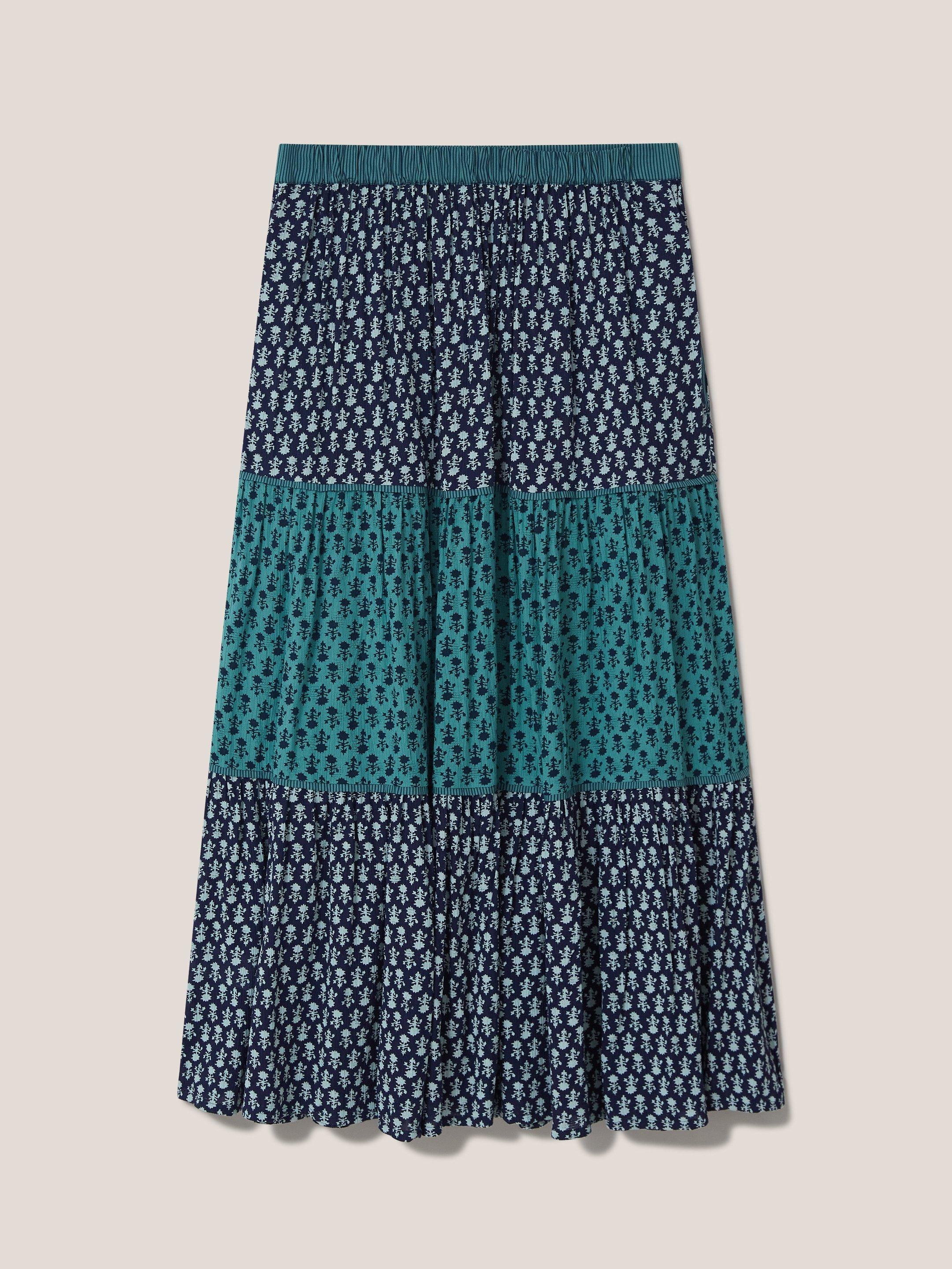 Mabel Mixed Print Midi Skirt in NAVY MULTI - FLAT BACK