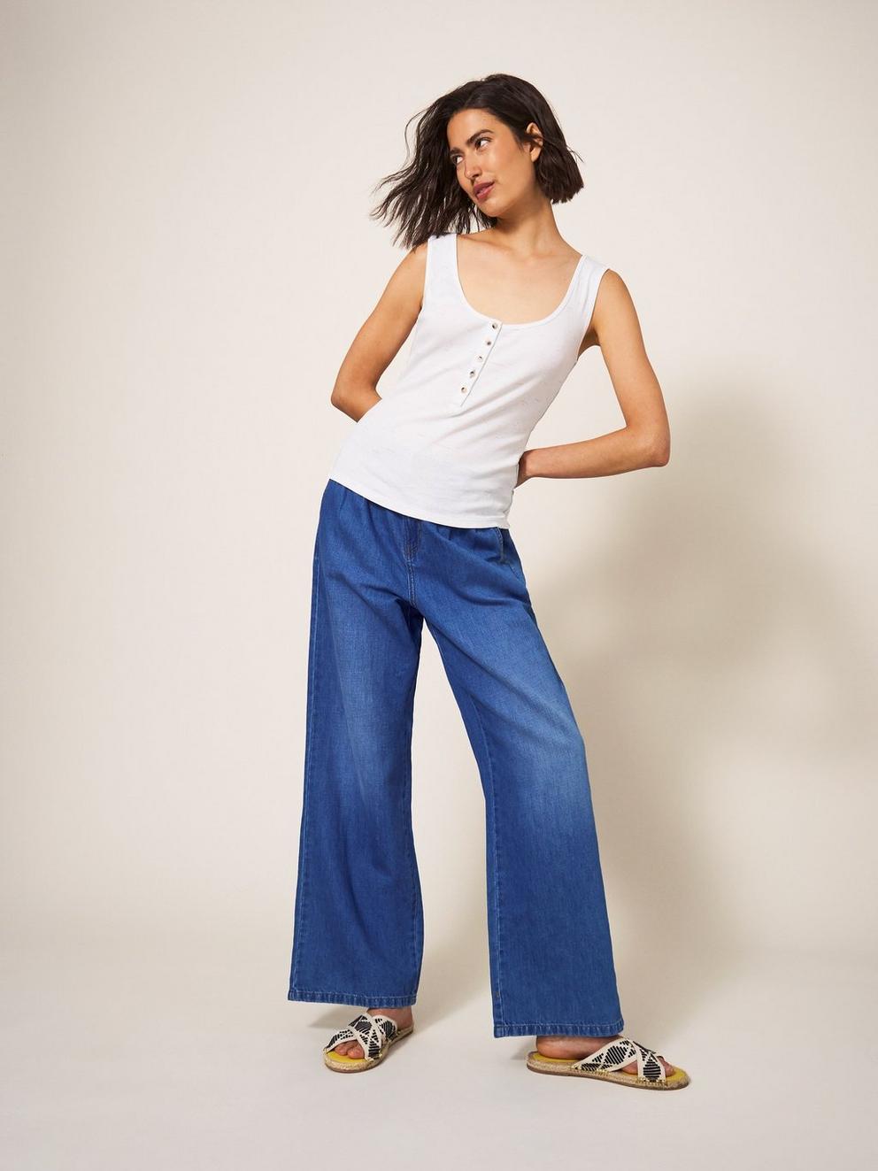 Ren Cotton Linen Wide Leg Jean in MID DENIM - LIFESTYLE