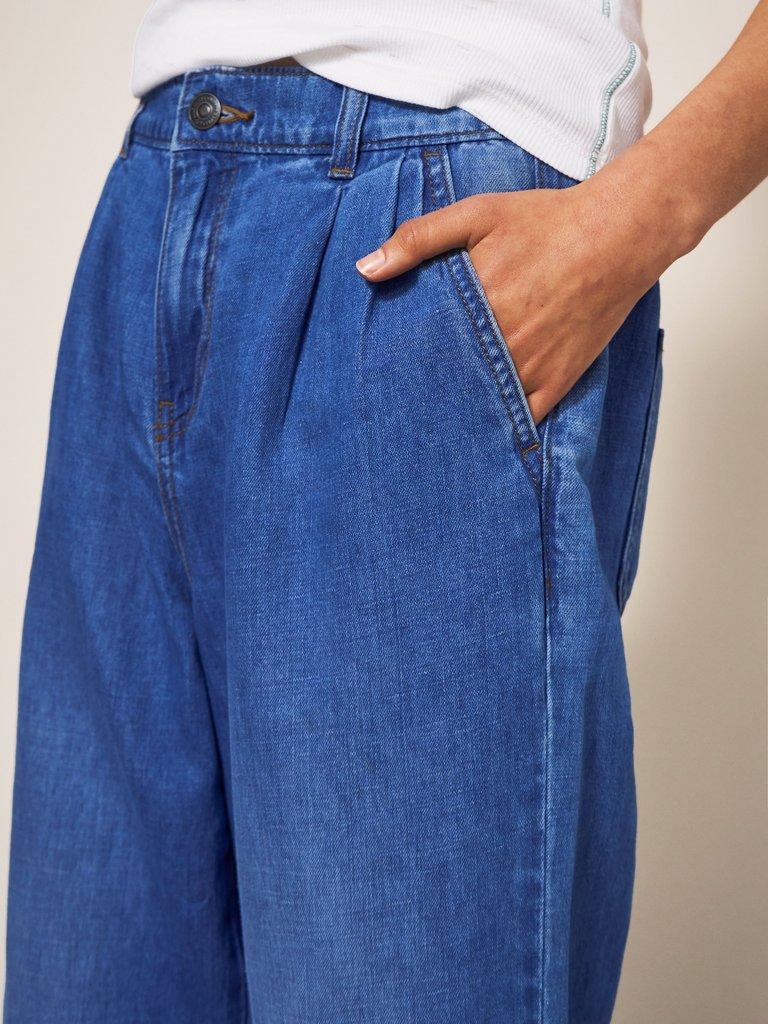 Ren Cotton Linen Wide Leg Jean in MID DENIM - MODEL FRONT
