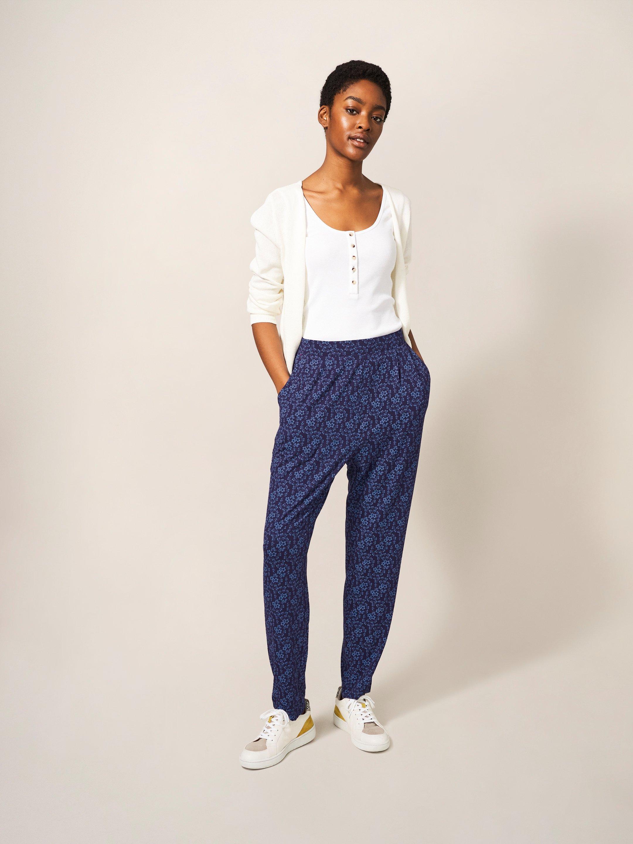 Maison Eco Vero Jersey Trousers in NAVY PR - MODEL FRONT