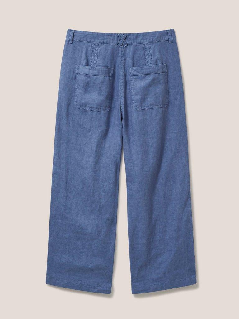 Harper Linen Trouser in MID BLUE - FLAT BACK